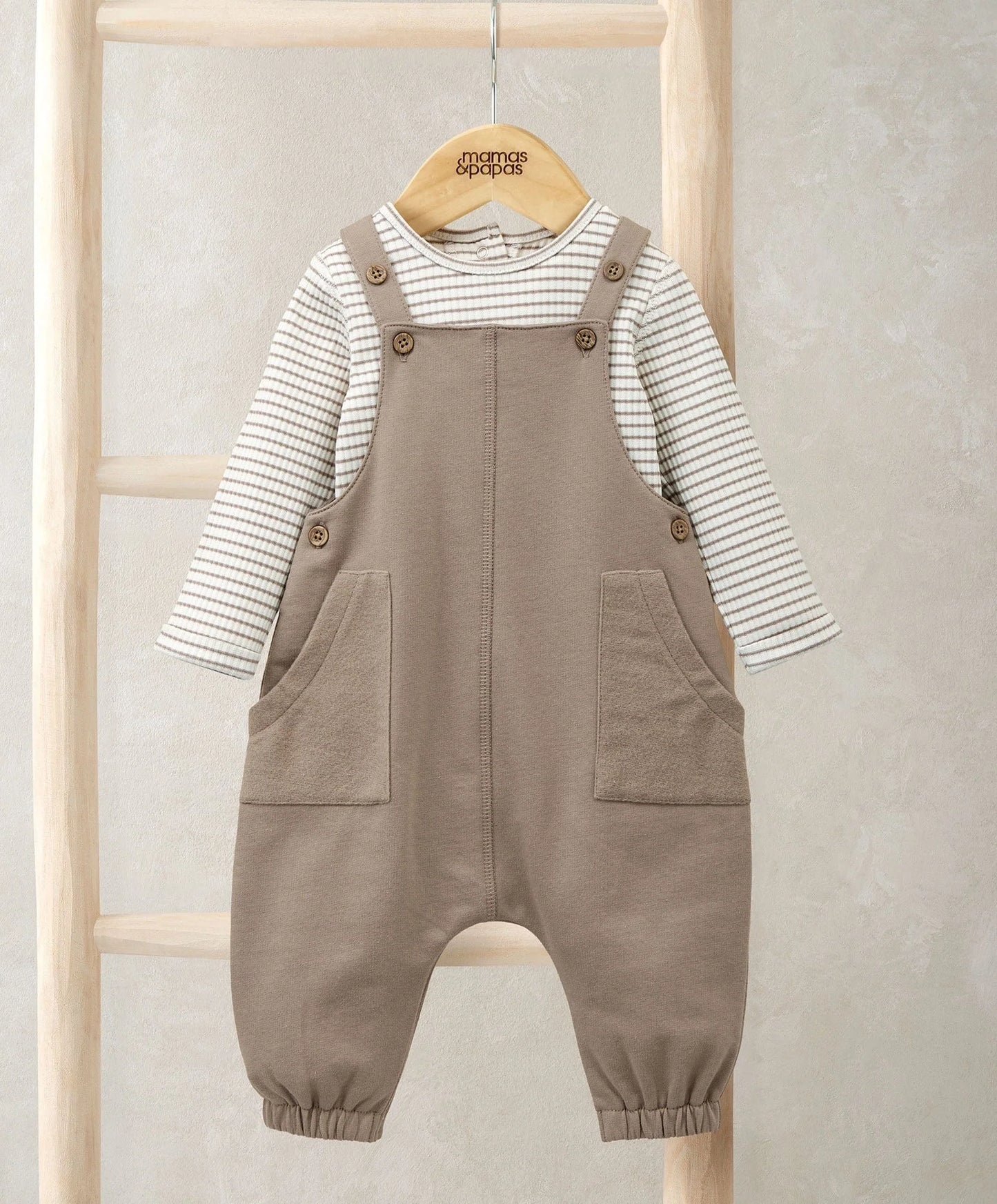 Mamas & Papas Dungarees & Striped Bodysuit Set (2 Pieces) Dungaree