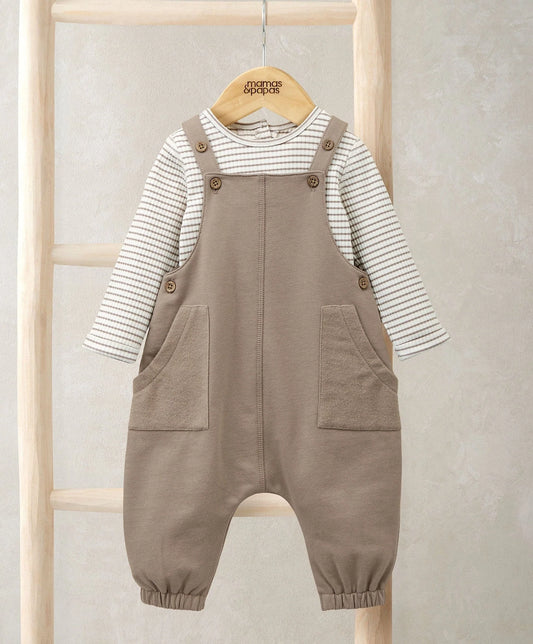 Mamas & Papas Dungarees & Striped Bodysuit Set (2 Pieces) Dungaree