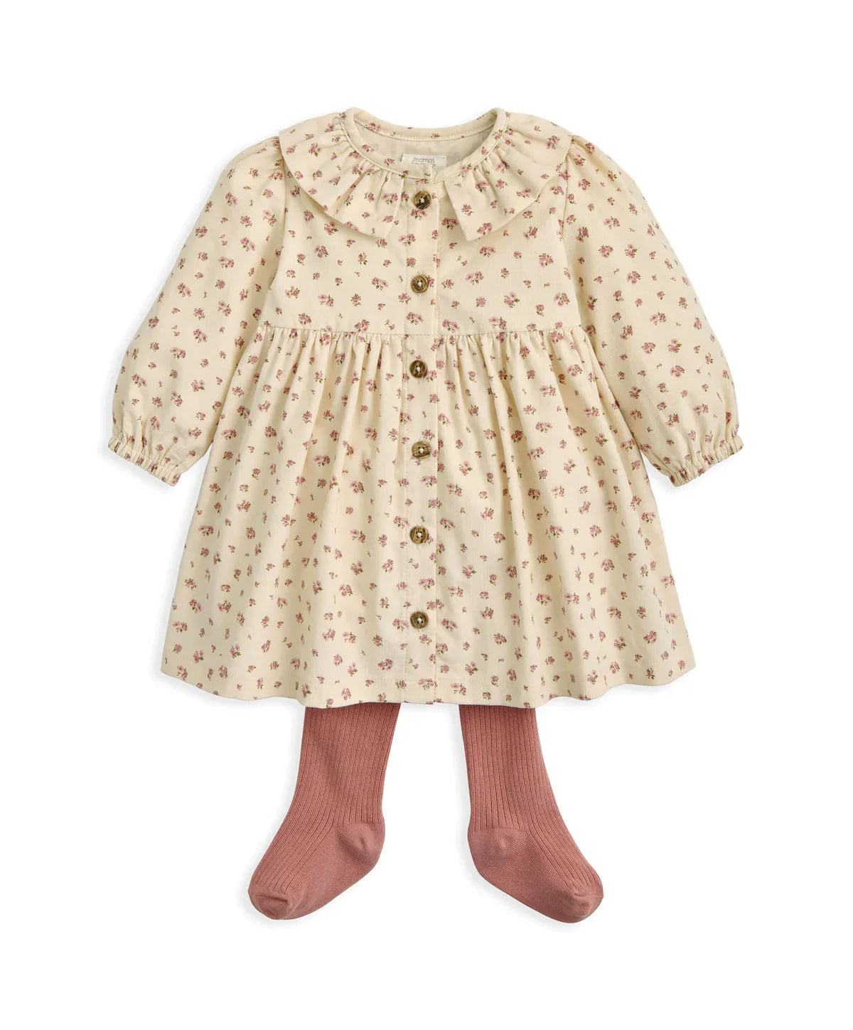 Ditsy Rose Dress & Tights Set (2 Pieces) - Cream