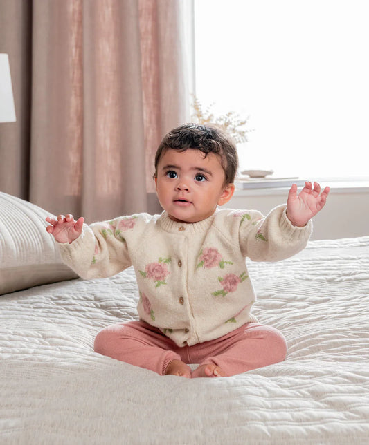 Jacquard Knit Cardigan & Leggings Set (2 Pieces) - Pink