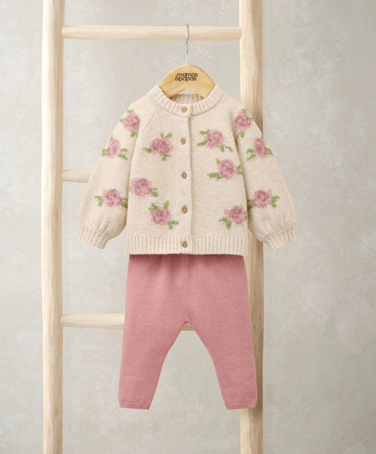 Mamas & Papas Jacquard Knit Cardigan & Leggings Set (2 Pieces) - Pink Knit Set