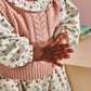 Ensemble robe à col volanté fleuri et gilet en tricot brodé (2 pièces)