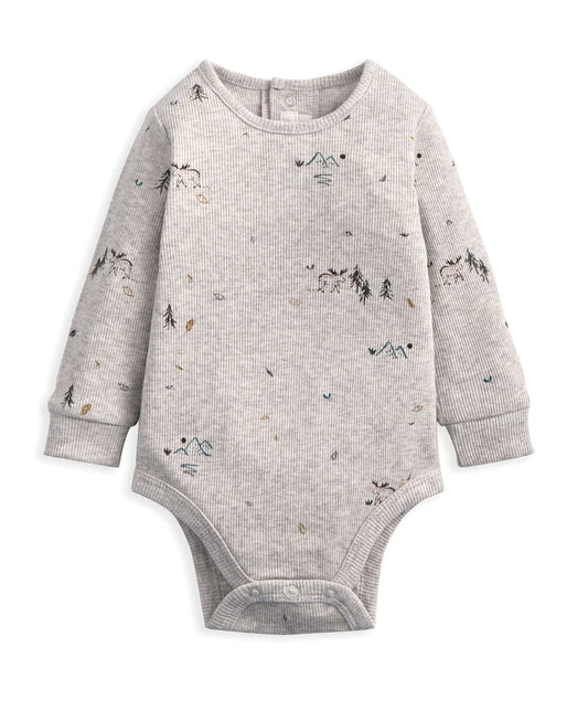 Waffle Dungarees & Moose Print Bodysuit Set (2 Pieces)