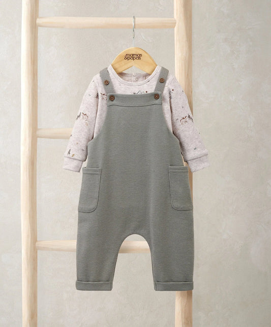 Mamas & Papas Waffle Dungarees & Moose Print Bodysuit Set (2 Pieces) Dungaree