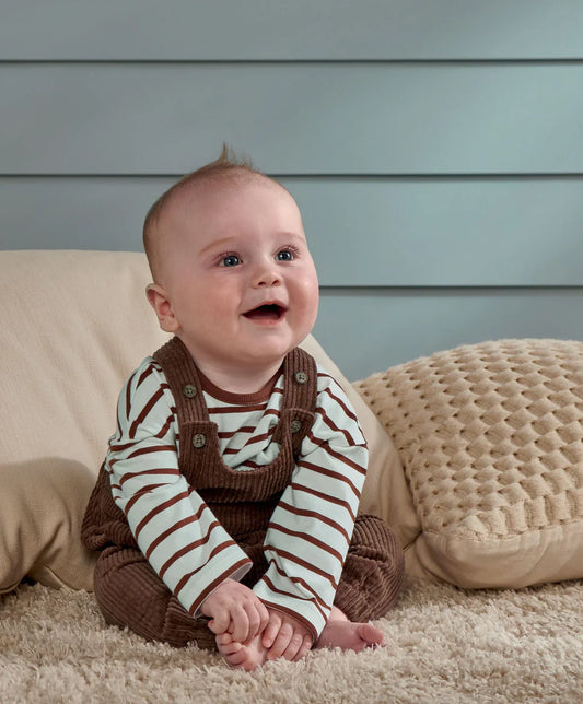 Cord Dungarees & Striped T-Shirt Set (2 Pieces)