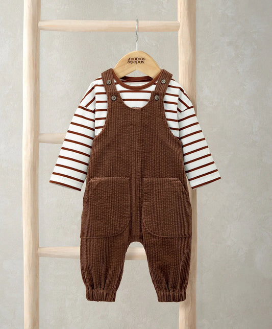 Mamas & Papas Cord Dungarees & Striped T-Shirt Set (2 Pieces) Dungaree
