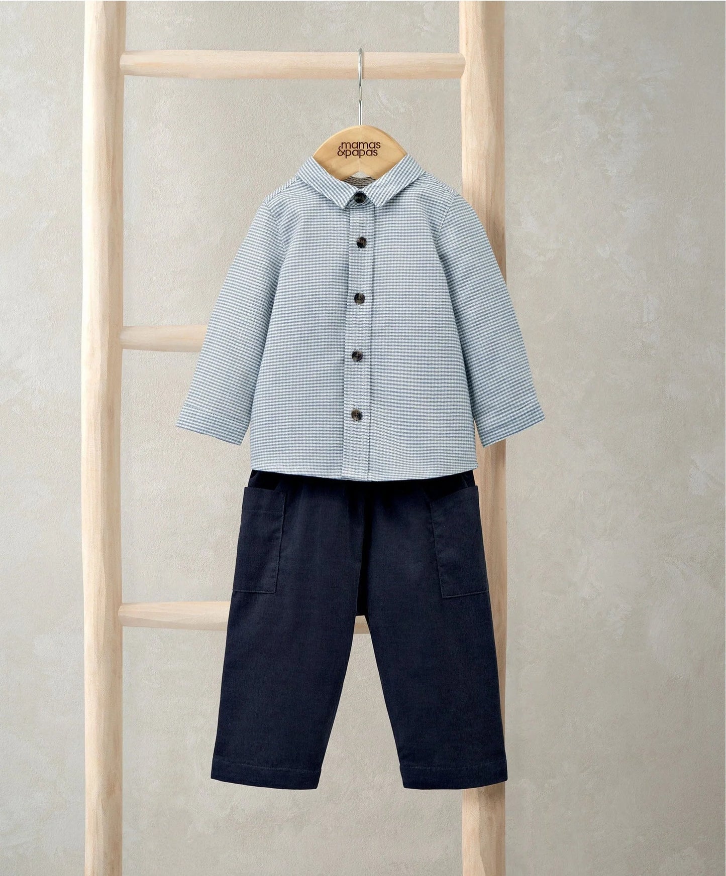 Mamas & Papas Check Shirt & Blue Cord Trousers Set (2 Pieces) Outfit Set