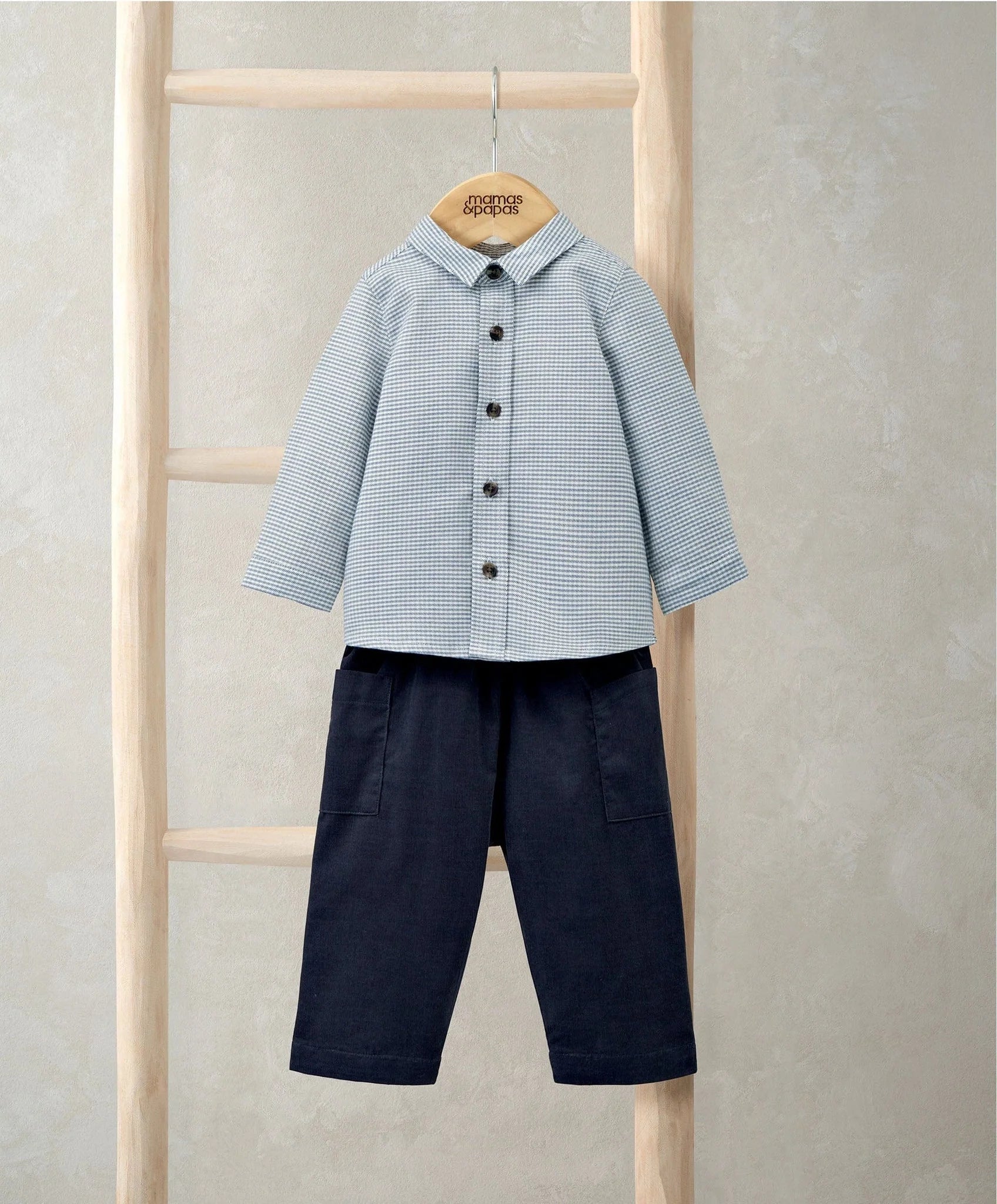 Mamas & Papas Check Shirt & Blue Cord Trousers Set (2 Pieces) Outfit Set