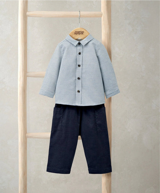 Mamas & Papas Check Shirt & Blue Cord Trousers Set (2 Pieces) Outfit Set