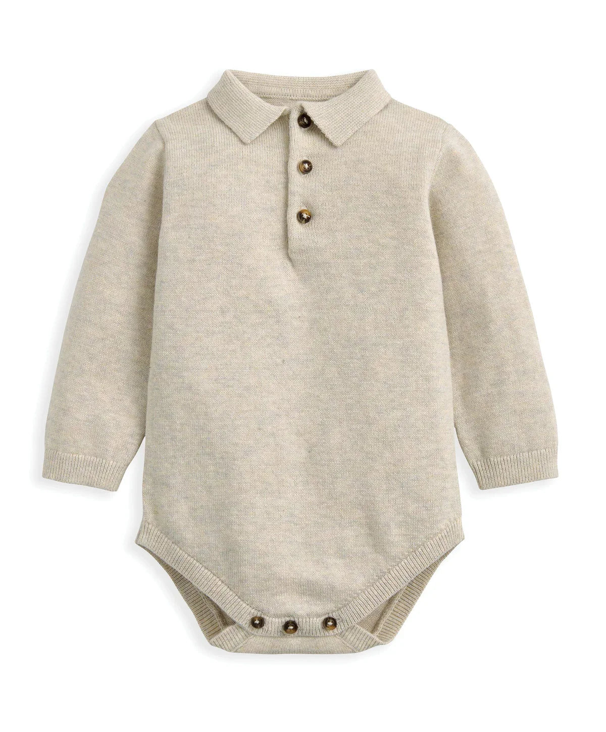 Oatmeal Knit Polo Bodysuit & Bottoms Set (2 Pieces)