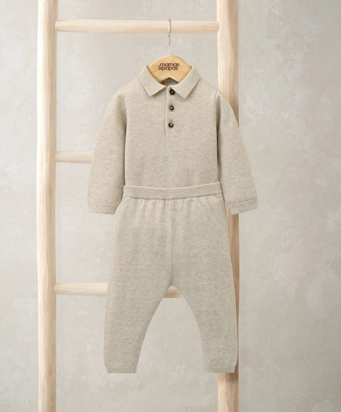 Mamas & Papas Oatmeal Knit Polo Bodysuit & Bottoms Set (2 Pieces) Knit Set