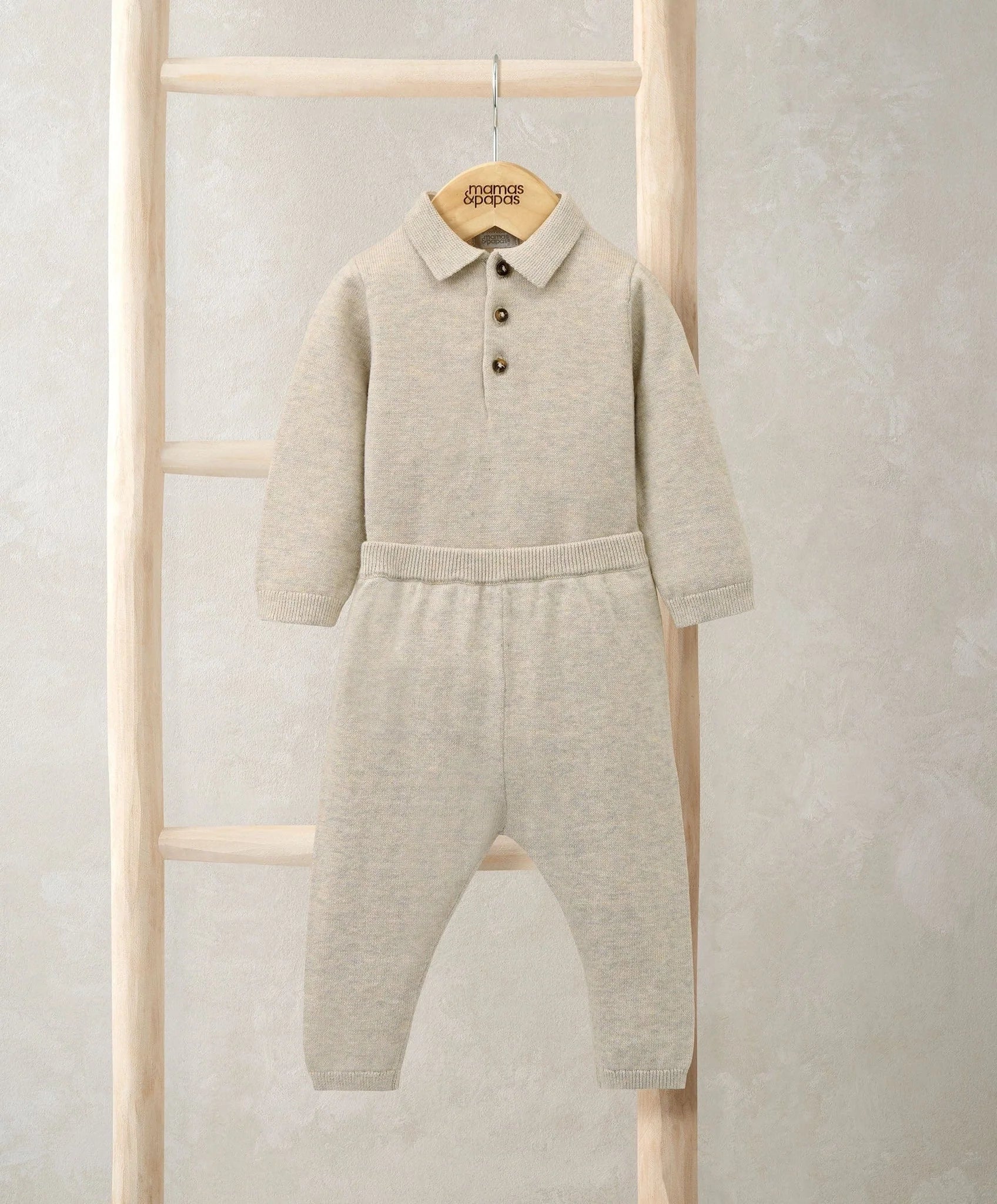 Mamas & Papas Oatmeal Knit Polo Bodysuit & Bottoms Set (2 Pieces) Knit Set