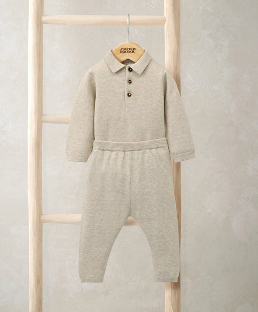 Mamas & Papas Oatmeal Knit Polo Bodysuit & Bottoms Set (2 Pieces) Knit Set