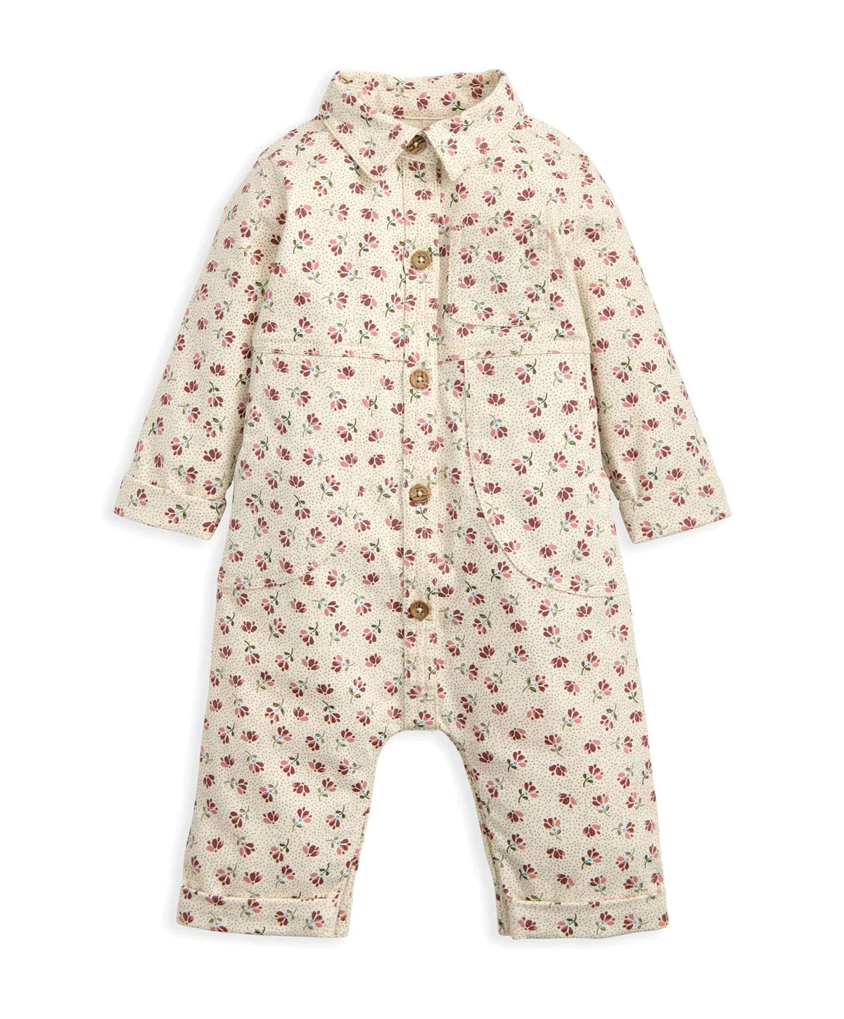 Spotty Floral Twill Boiler Suit - Cream