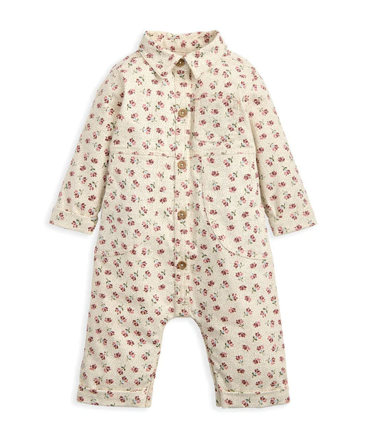 Spotty Floral Twill Boiler Suit - Cream