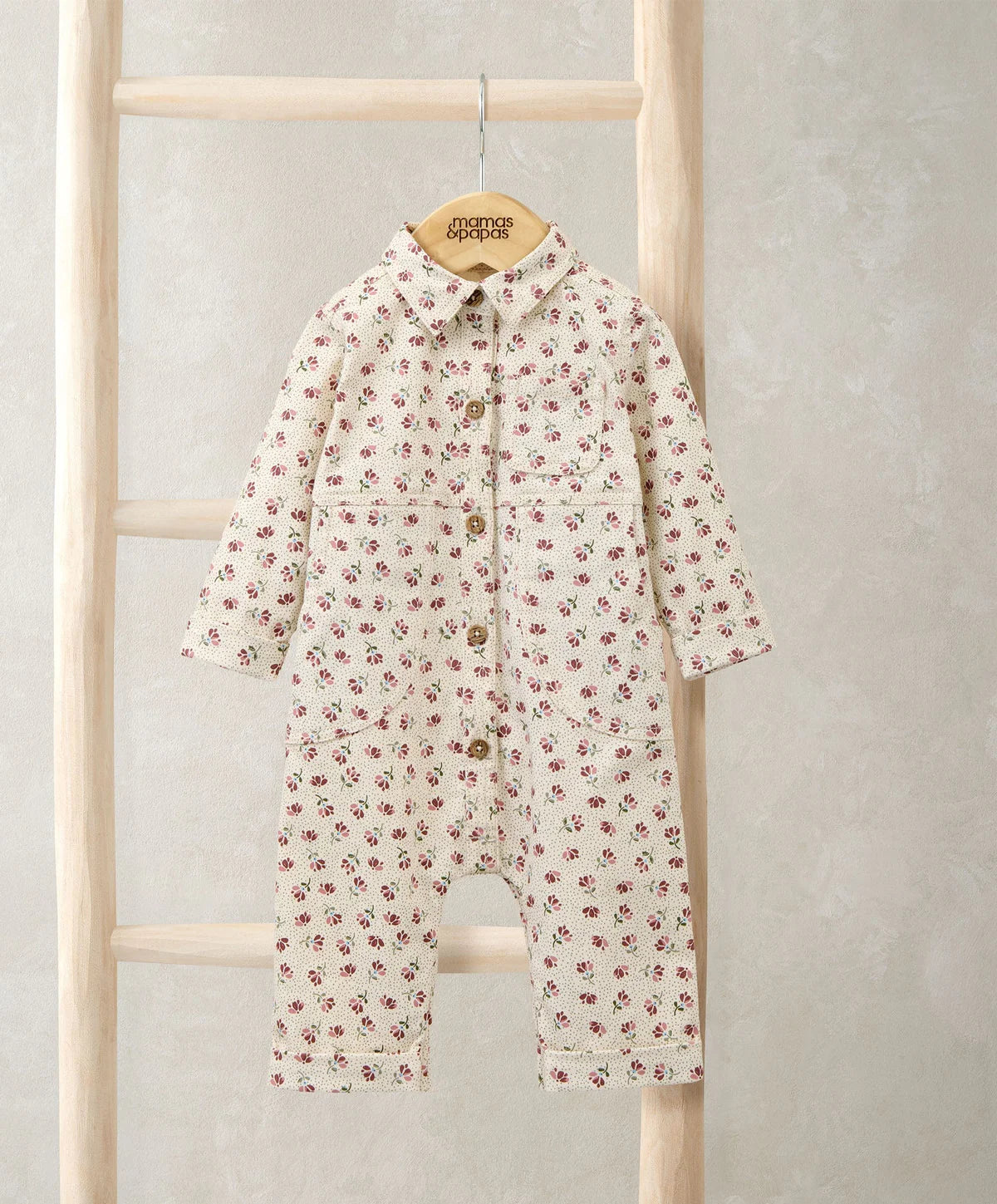 Mamas & Papas Spotty Floral Twill Boiler Suit - Cream Bodysuit