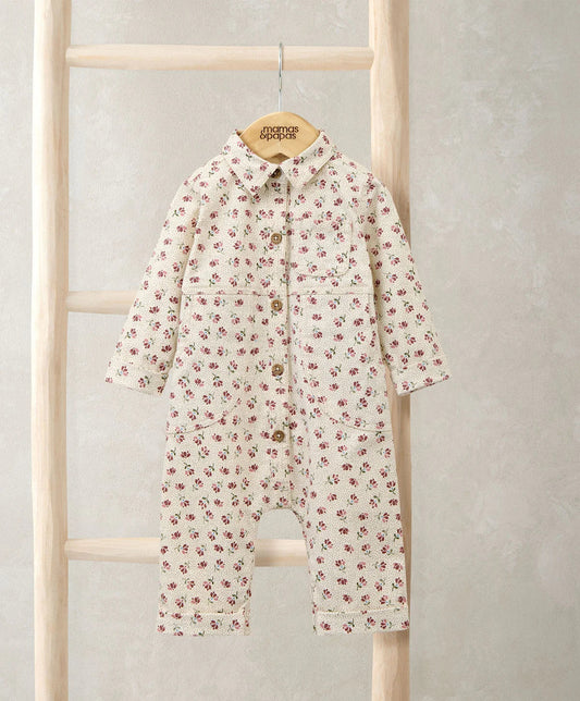Mamas & Papas Spotty Floral Twill Boiler Suit - Cream Bodysuit