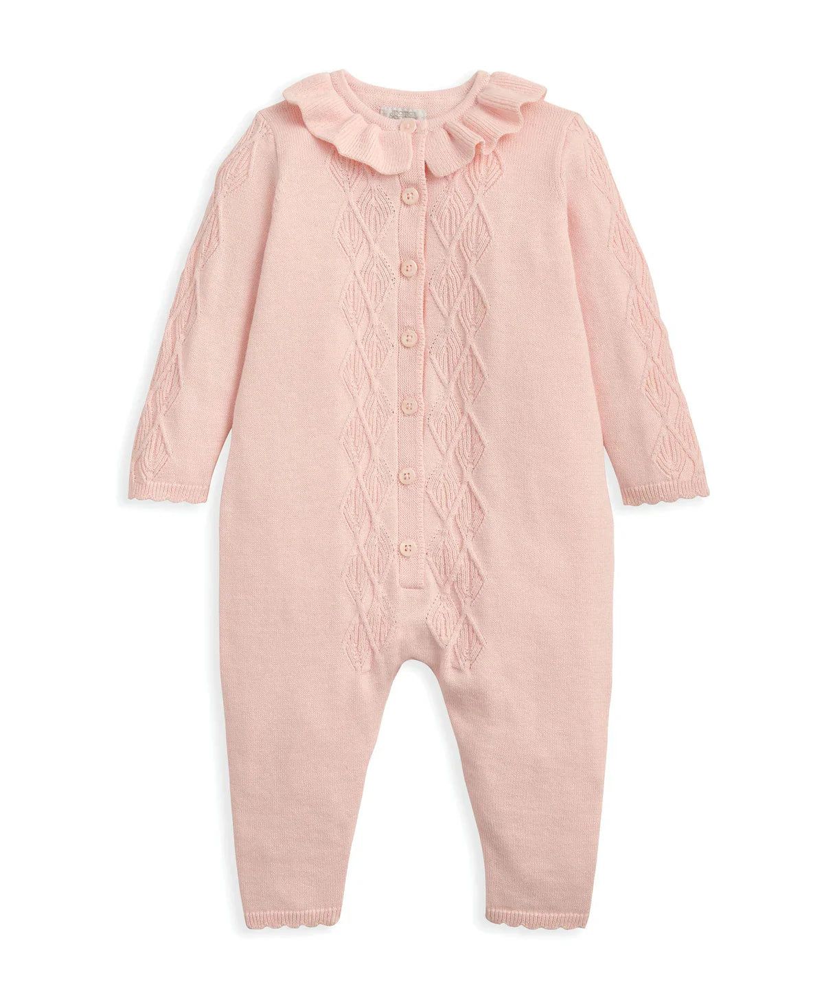Diamond Stitch Knitted Romper with Frill Collar - Pink