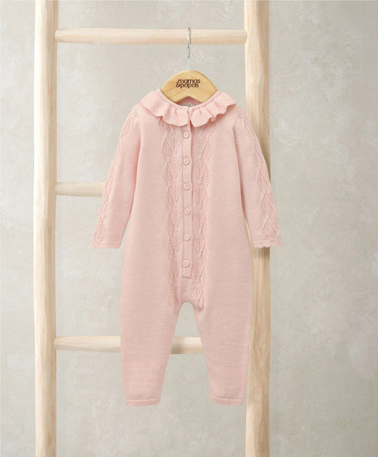 Mamas & Papas Diamond Stitch Knitted Romper with Frill Collar - Pink Romper