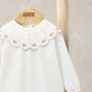 Embroidered Scallop Collar Romper with Frill Trim