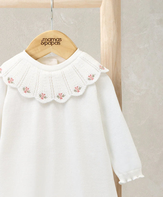 Embroidered Scallop Collar Romper with Frill Trim