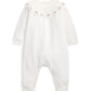 Embroidered Scallop Collar Romper with Frill Trim