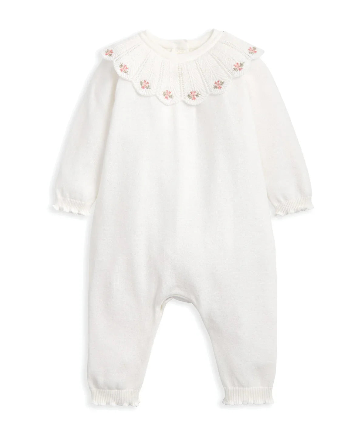 Embroidered Scallop Collar Romper with Frill Trim