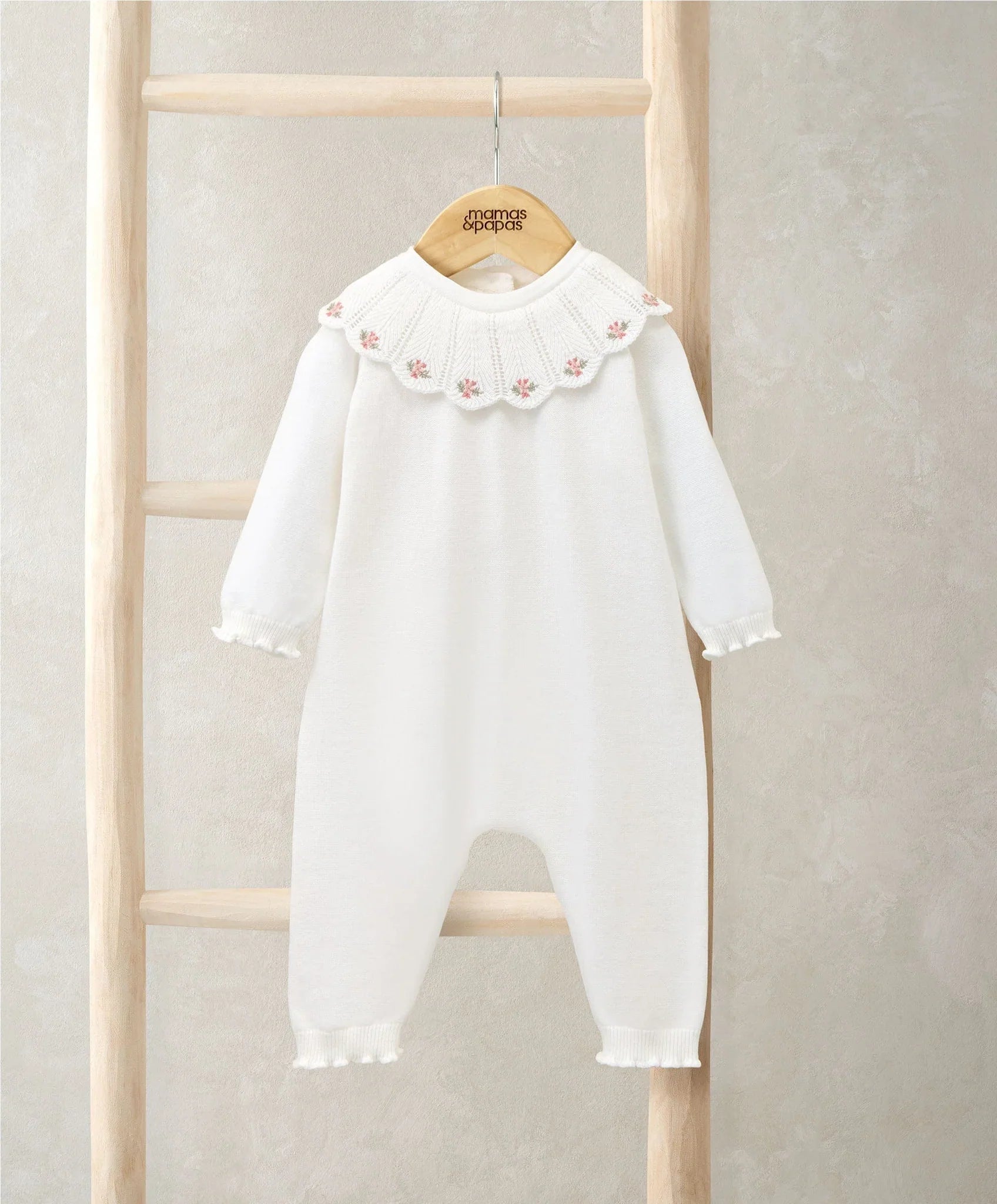 Mamas & Papas Embroidered Scallop Collar Romper with Frill Trim Romper