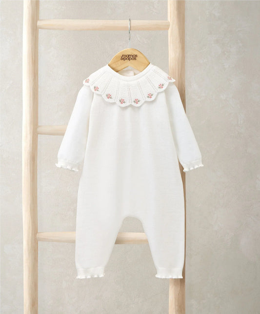 Mamas & Papas Embroidered Scallop Collar Romper with Frill Trim Romper