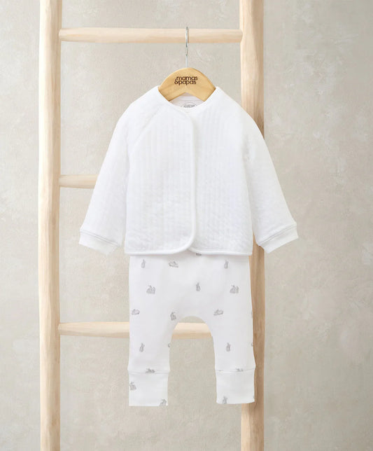 Mamas & Papas Quilted Jacket, Bodysuit & Bottoms Set (3 Pieces) – Bunny Print Outfit Set