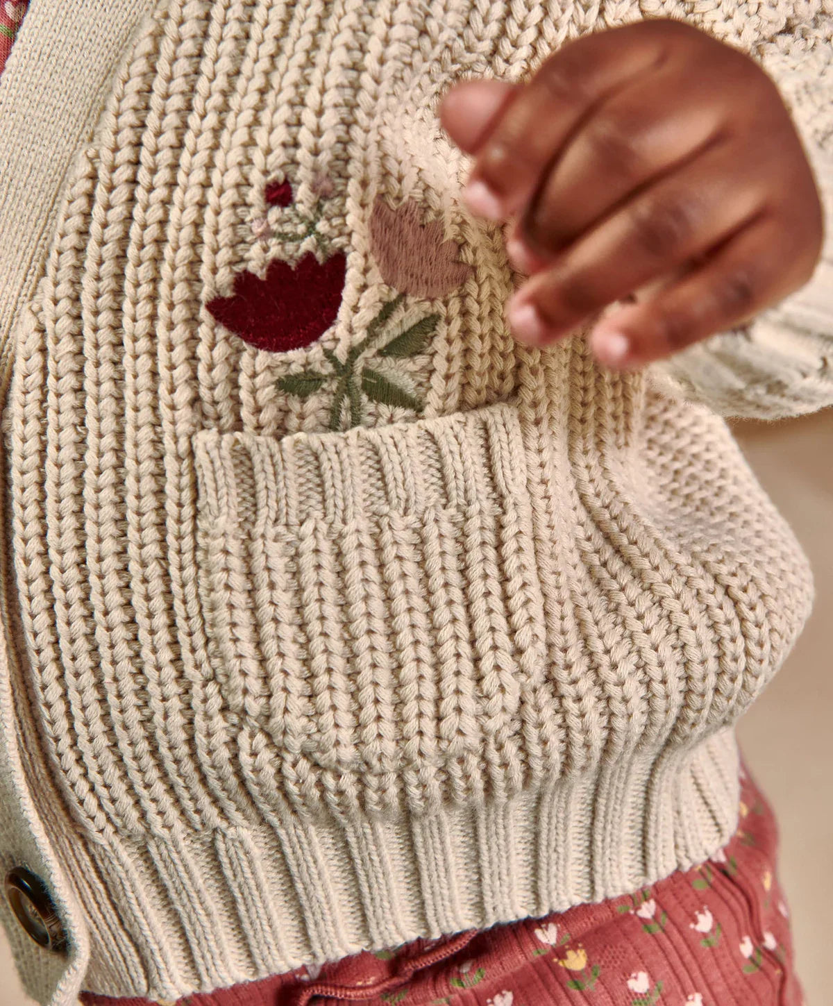 Embroidered Knitted Cardigan - Cream