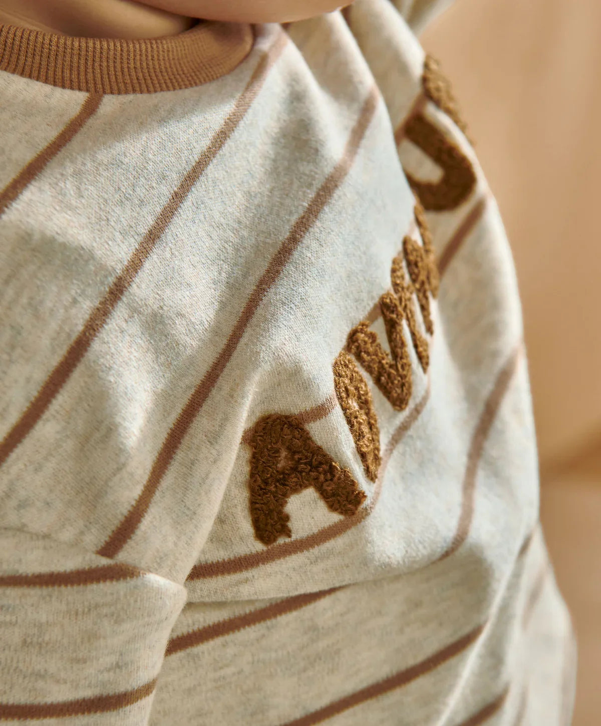 Striped T-Shirt with Boucle Adventure Detail - Cream