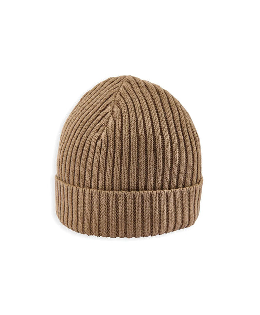 Stripe Knit Beanie Hat - Beige