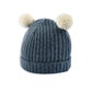 Rib Knit Hat with Pom Poms - Blue