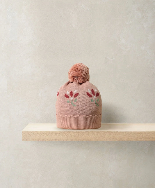 Mamas & Papas Jacquard Floral Knit Hat & Pom Pom Beanie