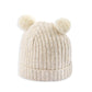 Rib Knit Hat with Pom Poms - Oatmeal