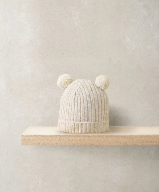 Mamas & Papas Rib Knit Hat with Pom Poms - Oatmeal Beanie
