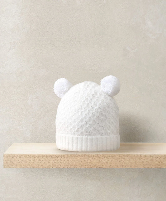 Mamas & Papas Rib Knit Hat & Pom Poms - White Beanie