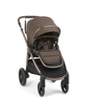 Ocarro 2 pushchair in crema with tan seat accents and black frame, front view