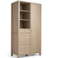 Oak wardrobe cabinet with open storage and three stacked drawers