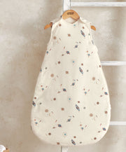 Cream sleep bag with planet print, sleeveless with wide shoulder openings