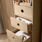 Oak wardrobe drawer unit with two open pull-out drawers and oval handles