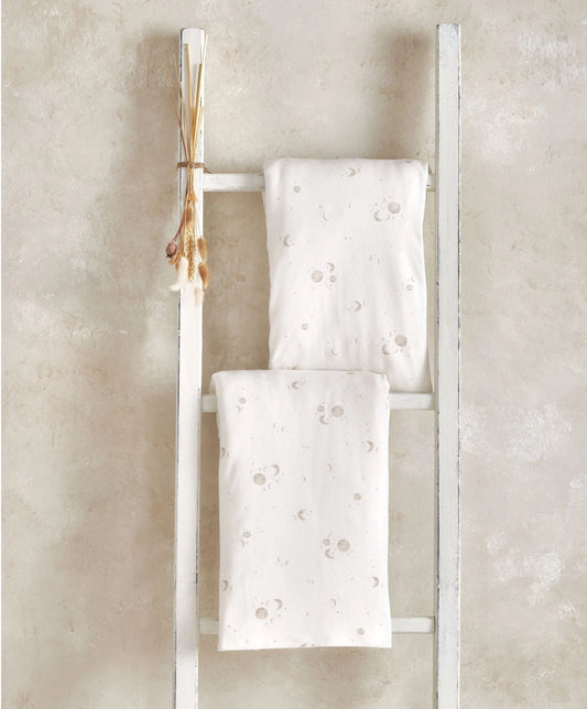 White cot fitted sheets set of 2 with subtle celestial print, elastic corners