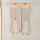 Ribbed tights 2-pack, blush pink and light beige, footed knit