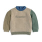 Knitted colour block jumper, cream knit with blue yoke and green sleeves