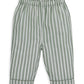 Green and white striped woven knee-length pajama pants with elastic waist