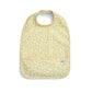 Baby scoop bib with yellow micro-floral leaf pattern, snap closure