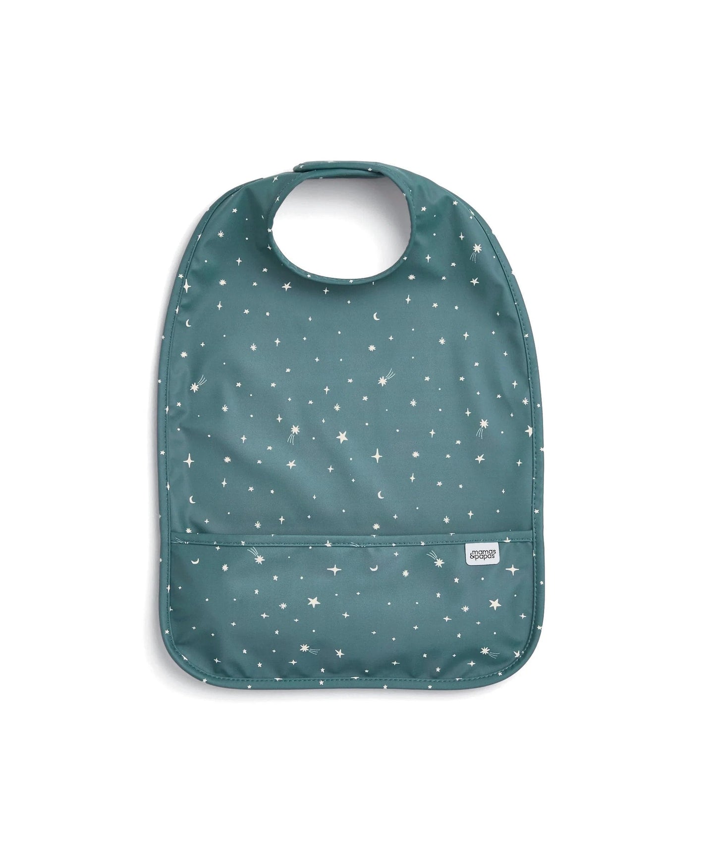 Teal baby scoop bib with small star pattern