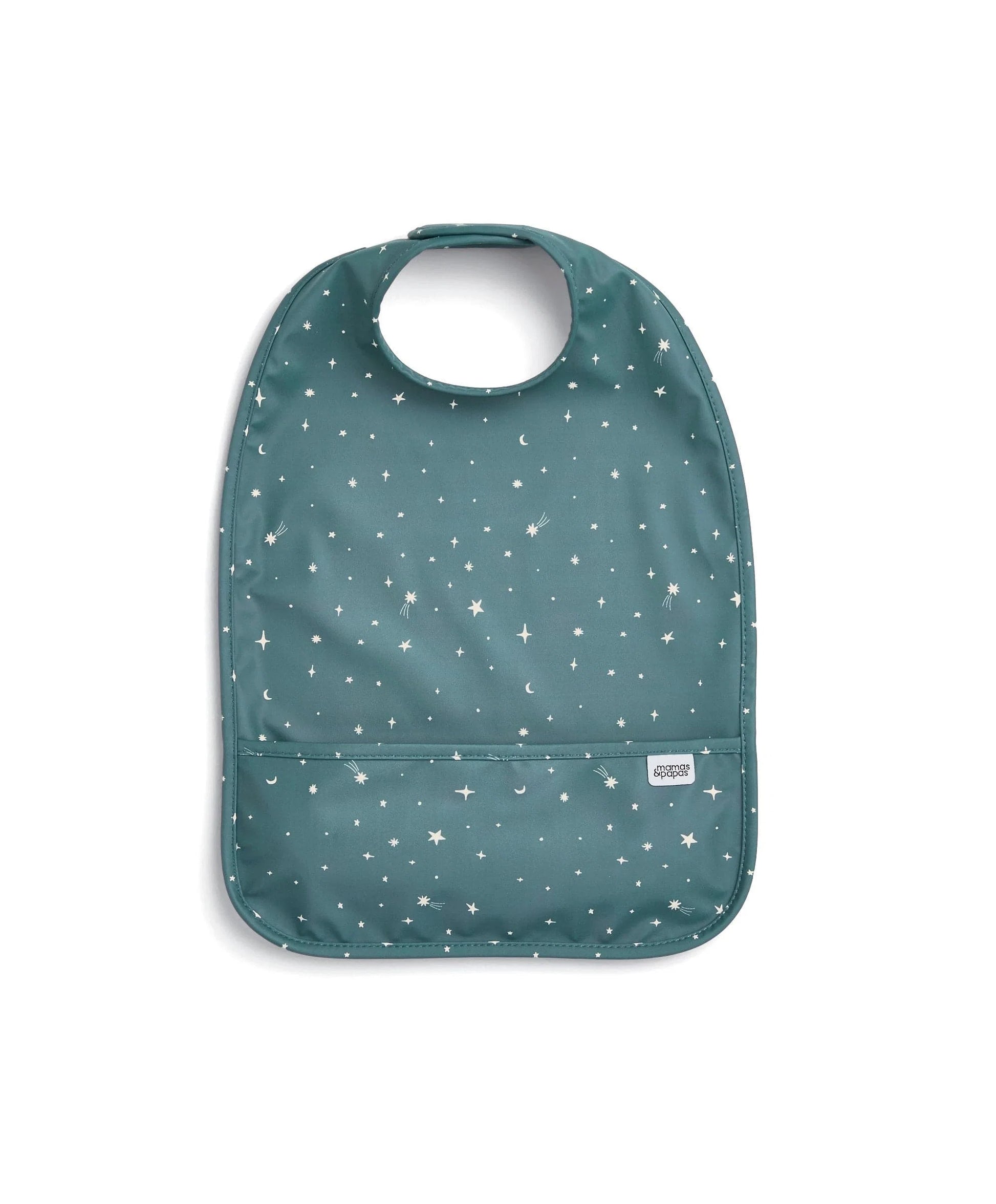 Teal baby scoop bib with small star pattern