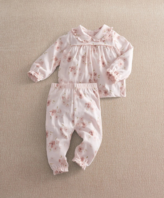 Jersey watercolour floral pyjamas set in pale pink, long sleeves and matching long pants